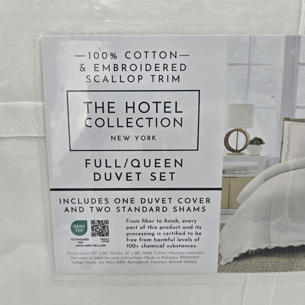 Hotel Collection Duvet Set QUEEN FULL White Embroidered Scalloped Trim Cotton - Picture 3 of 7